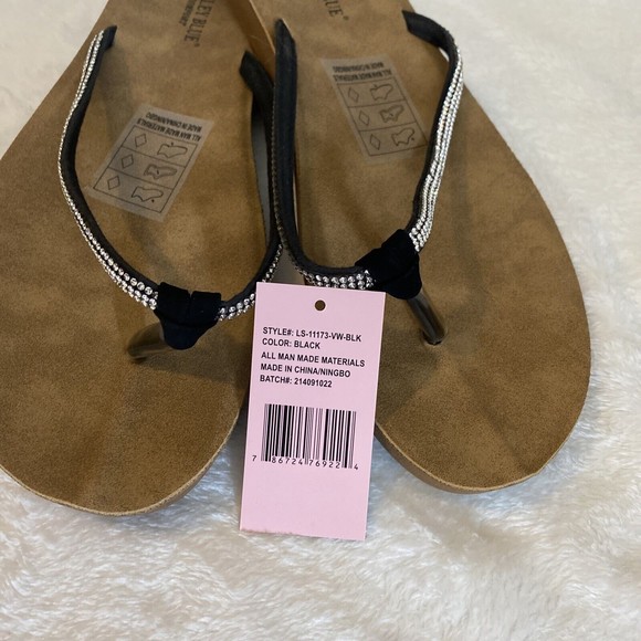 Ashley Blue Flip Flop Size 8 NEW Black with Silver Rhinestones Sandals Summer - Picture 2 of 8